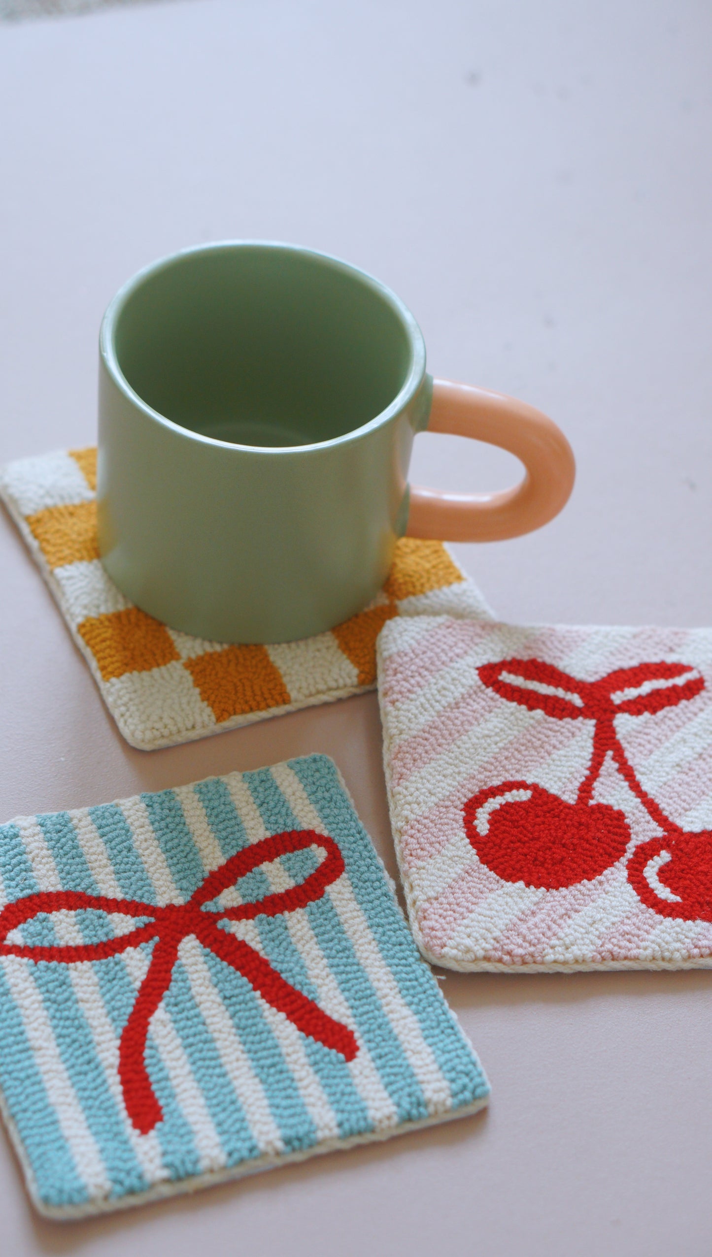 Bow, Cherry & Checkered Coasters