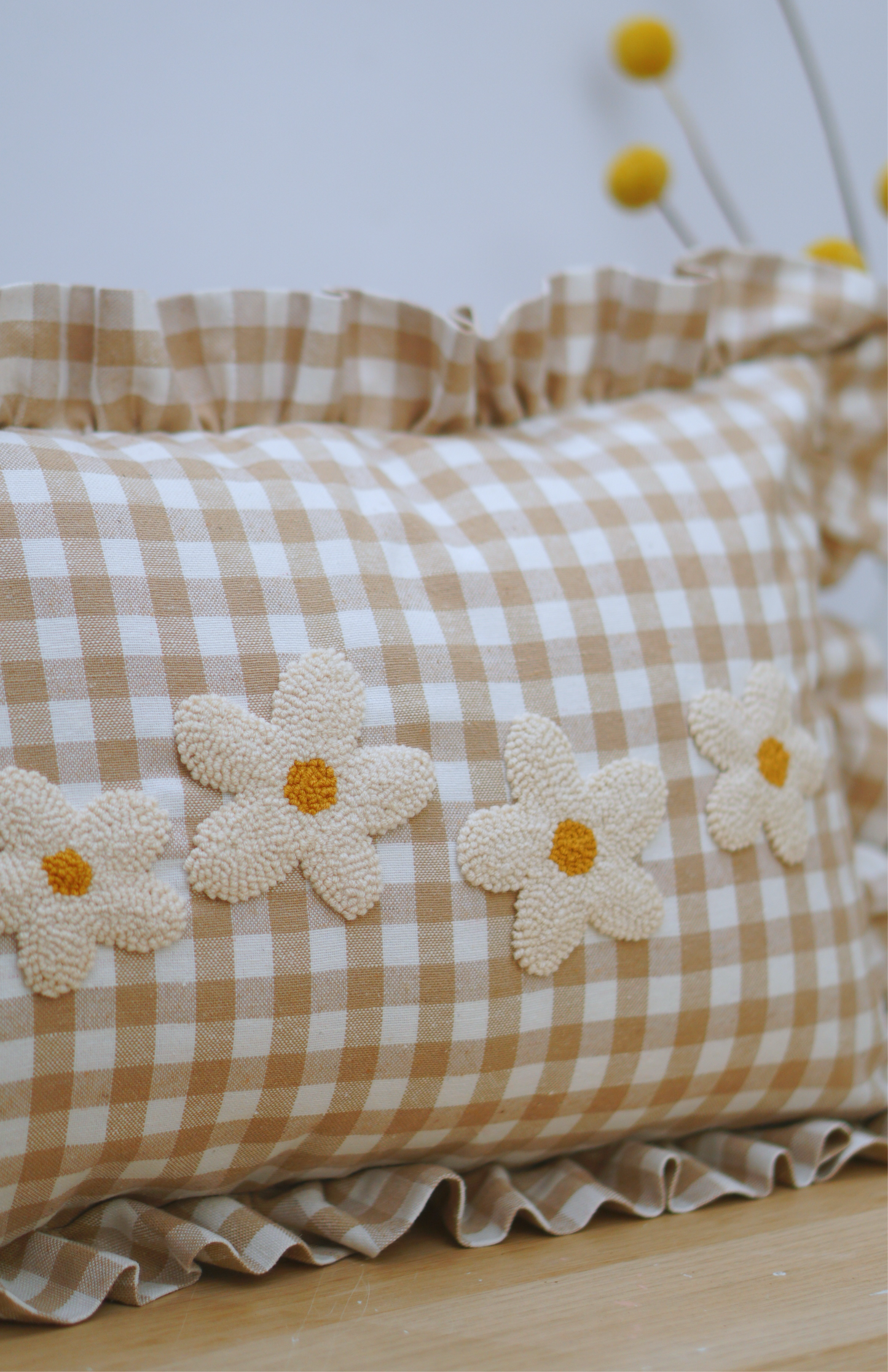 Gingham Daisy Cushion