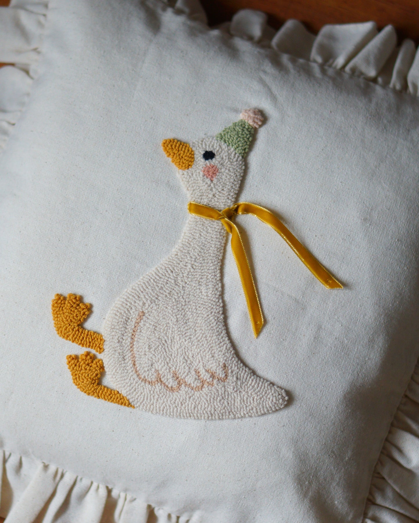 Goose Embroidered Ruffle Cushion