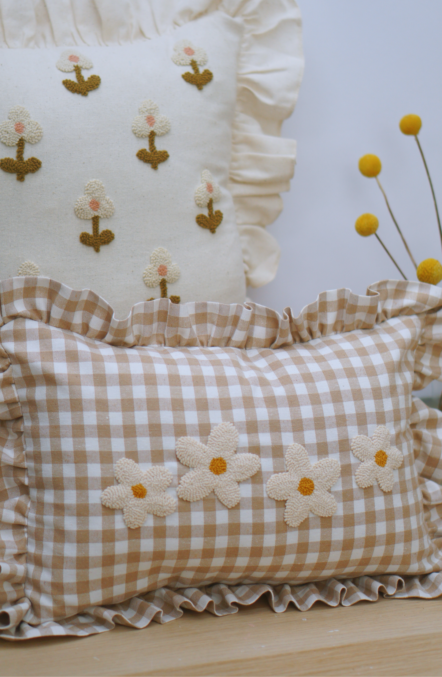 Gingham Daisy Cushion
