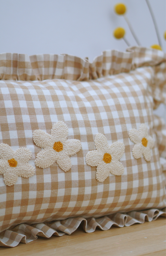 Gingham Daisy Cushion
