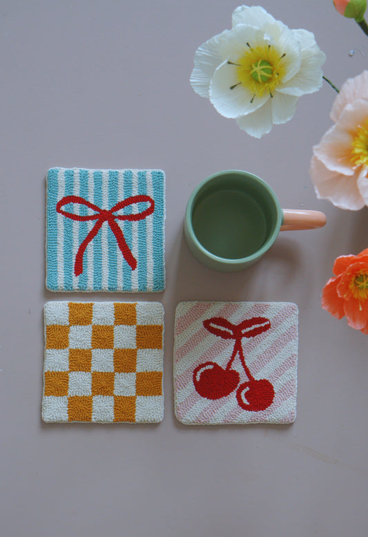 Bow, Cherry & Checkered Coasters
